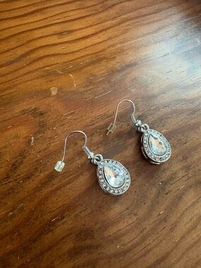 Charming Charlie Silver Teardrop Crystal Dangle Earrings